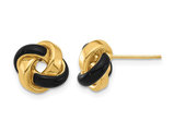 14K Yellow Gold Polished Love Knot Post Earrings with Black Enamel